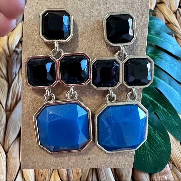 BOGO FREE LB Blue black dangle statement earrings - Picture 1 of 7